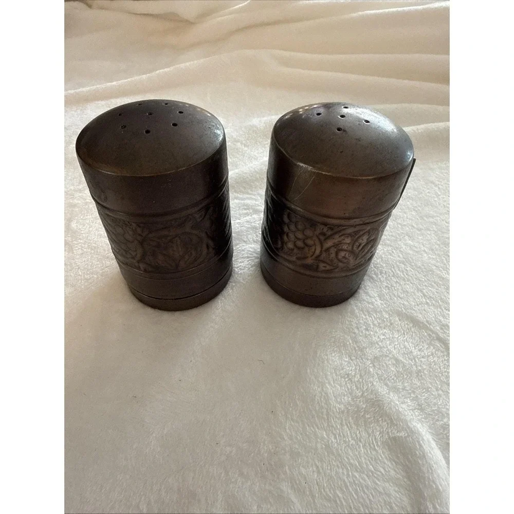 Vintage Brass Salt and Pepper Shakers with Embossed Design